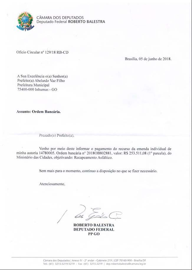 Inhumas recebe verba para recapeamento asfltico