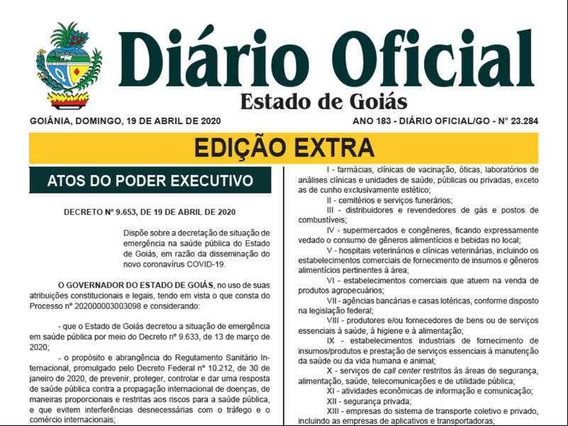 Governo de Goiás lança novo decreto com novas regras para o comércio e outras atividades Governo de Goiás lança novo decreto com novas regras para o comércio e outras atividades